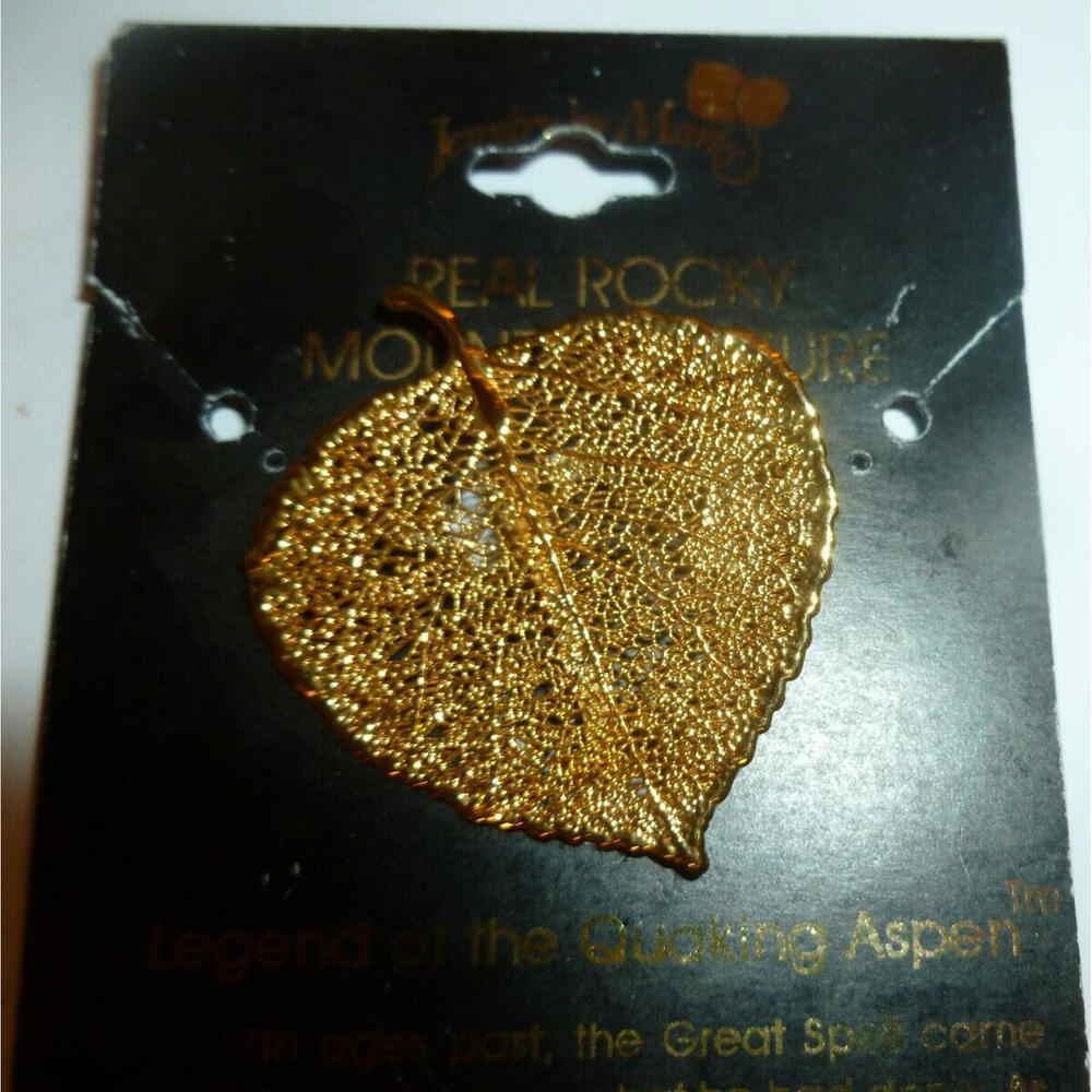Marlo Real Rocky Mountain Quaking Aspen Leaf Pin‎ 24K Gold Plate Brooch